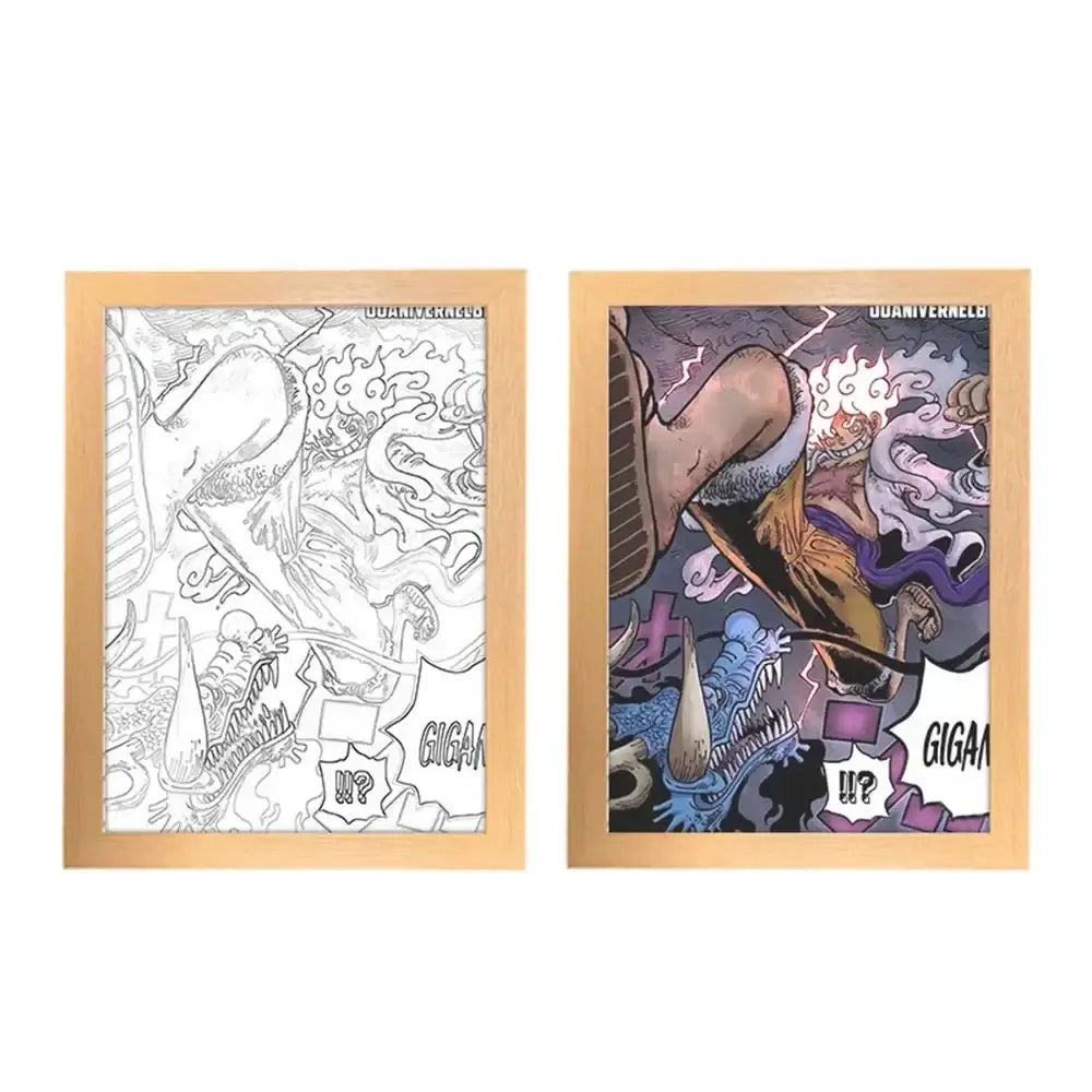 A creative One Piece Photo Frame Night Light displaying anime characters Luffy and Zoro, serving as a bedside decoration painting.