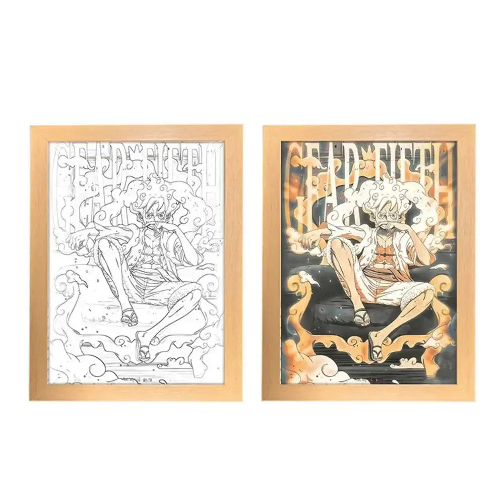 A creative One Piece Photo Frame Night Light displaying anime characters Luffy and Zoro, serving as a bedside decoration painting.