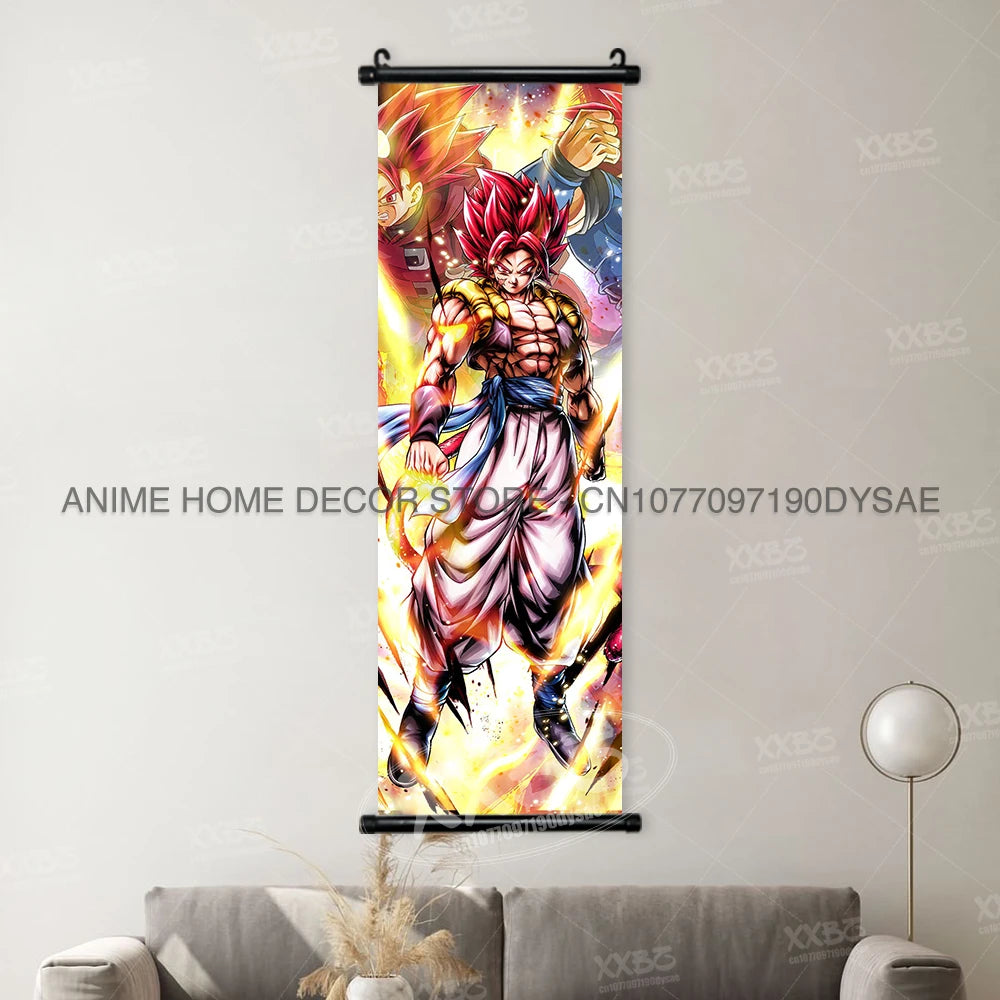 High-quality Dragon Ball Posters wall art scroll featuring Anime figures Goku, Vegeta, and Frieza for home decoration.