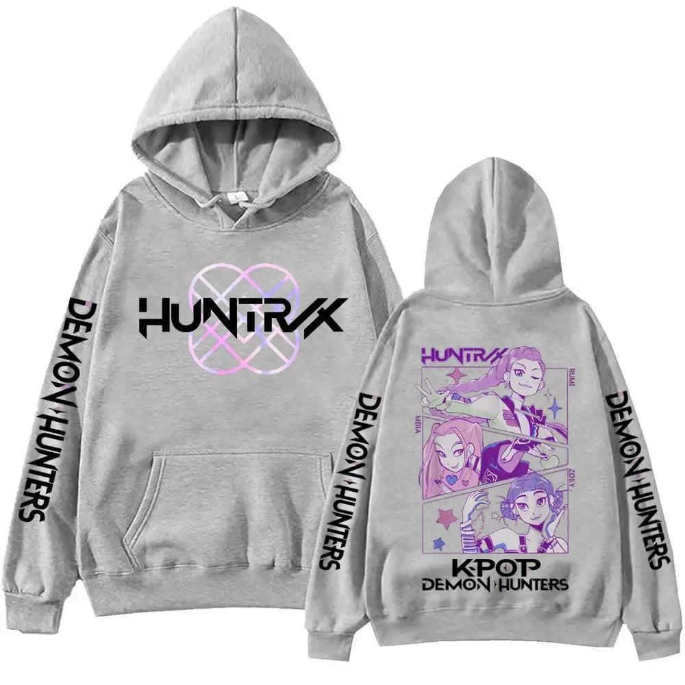 A unisex Autumn Anime Demon Hunters Hoodie in a Y2K Harajuku hip hop style, designed as alphabet sportswear.