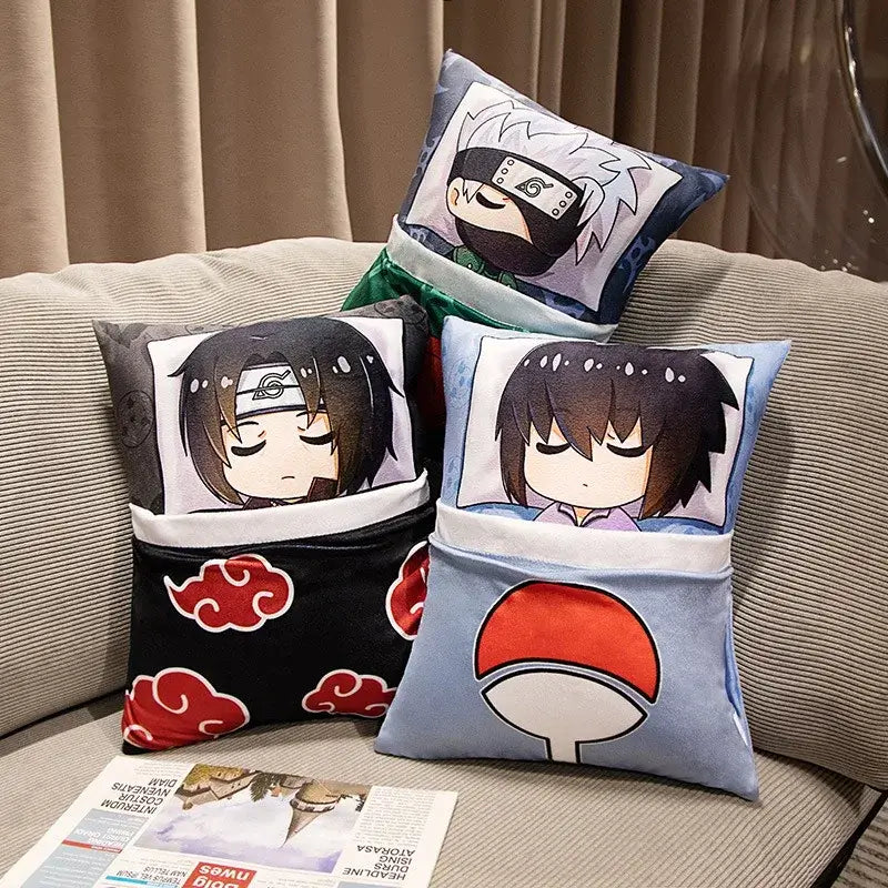 A cute Naruto Anime Plush Pillow featuring a stylized, huggable Kakashi and Naruto cartoon design, perfect for home decor and kids.