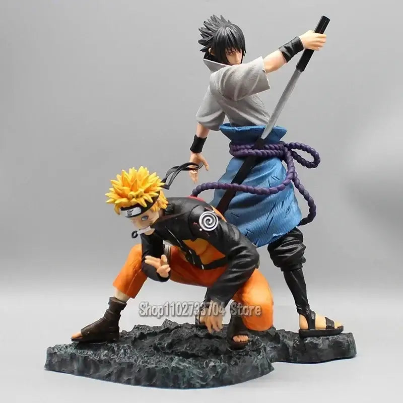 Premium Naruto Action Figures GK Collection Model featuring Uzumaki Naruto and Uchiha Sasuke in dynamic poses for desktop display.