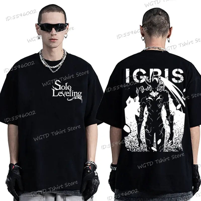 A high-quality 100% cotton Solo Leveling T-shirt for men with a cool Sung Jin-woo short sleeve tee design.