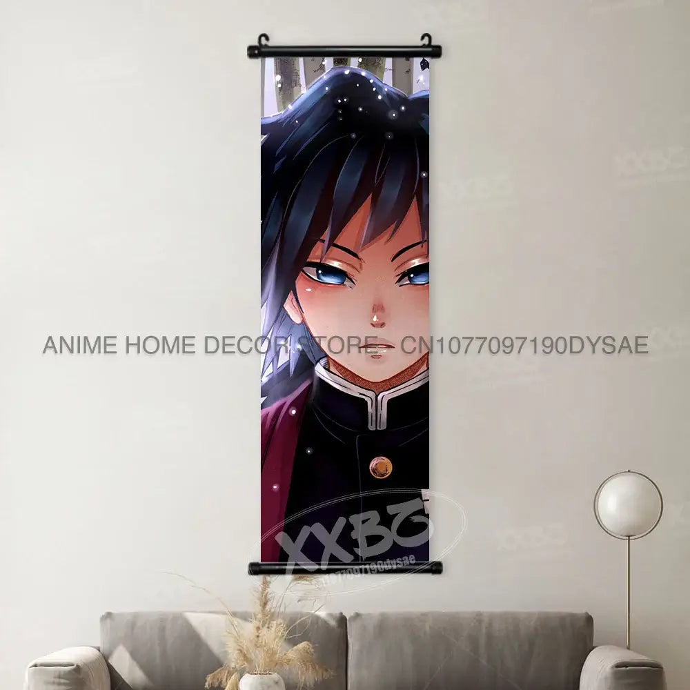 High-quality Demon Slayer Posters wall art scrolls featuring Hashira Kanroji Mitsuri, Iguro Obanai, and Tokitou Muichirou for home decor.