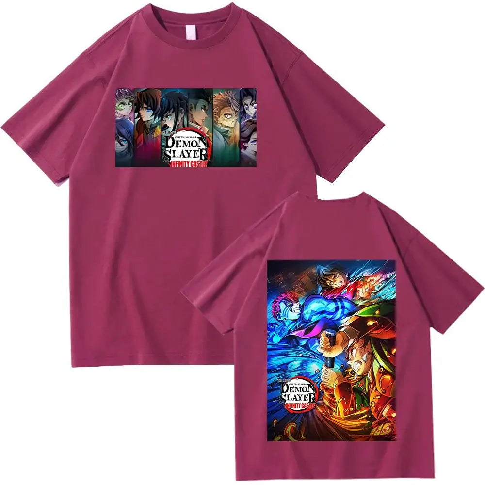 A unisex Anime Demon Slayer Infinity Castle T-Shirt in a Harajuku crewneck style, perfect as a fan gift.