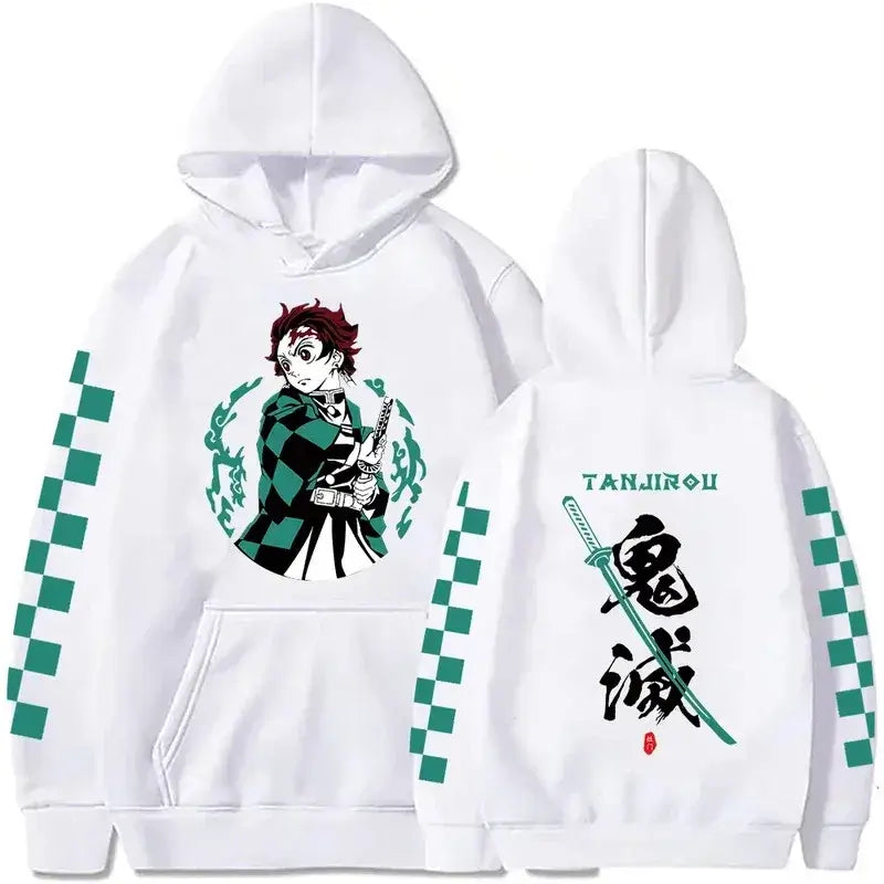 A Y2K style Tanjiro Kamado Hoodie in plus size, featuring Demon Slayer anime graphics, perfect for men and women casual wear.