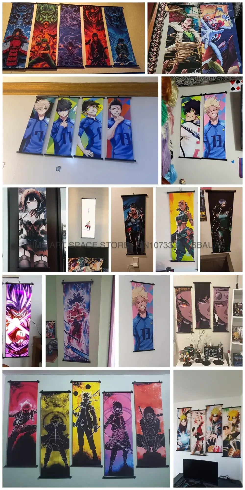 A vibrant One Piece Hanging Painting featuring anime characters Monkey D. Luffy, Portgas D. Ace, Sabo, and Shanks on a canvas scroll for home decor.