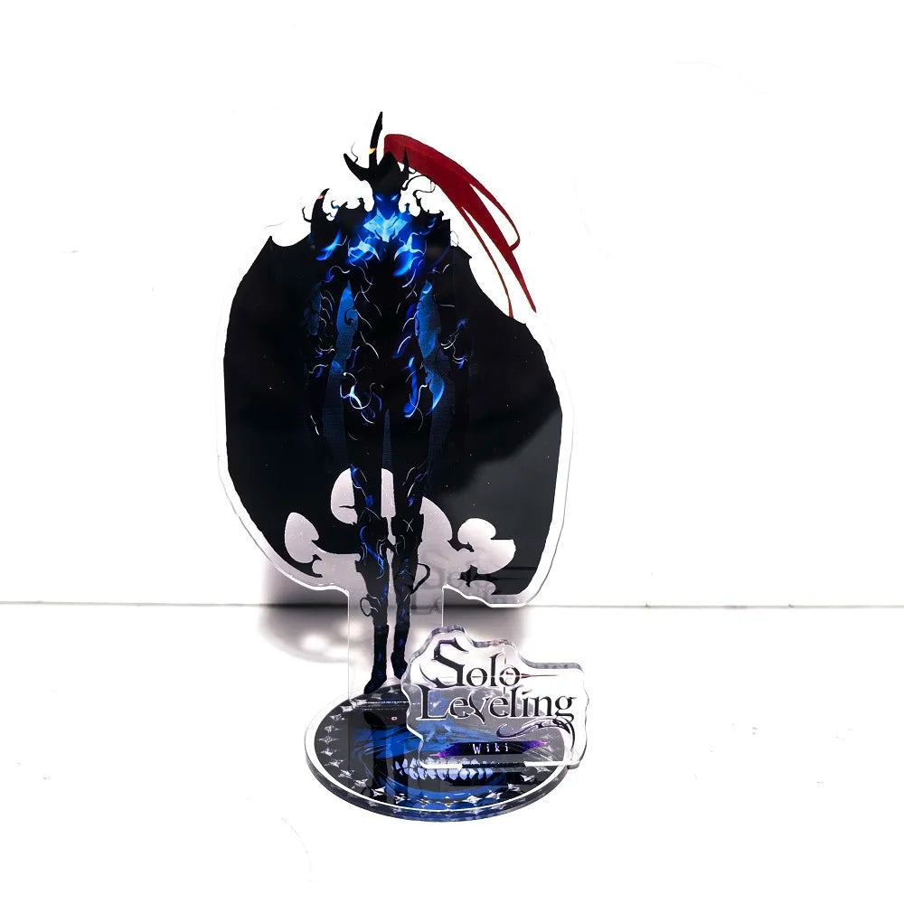 A high-definition 15cm Solo Leveling Acrylic Stand featuring Sung Jinwoo, Sung Jin Ah, and Yoo Jin Ho anime action figures for desk decoration.