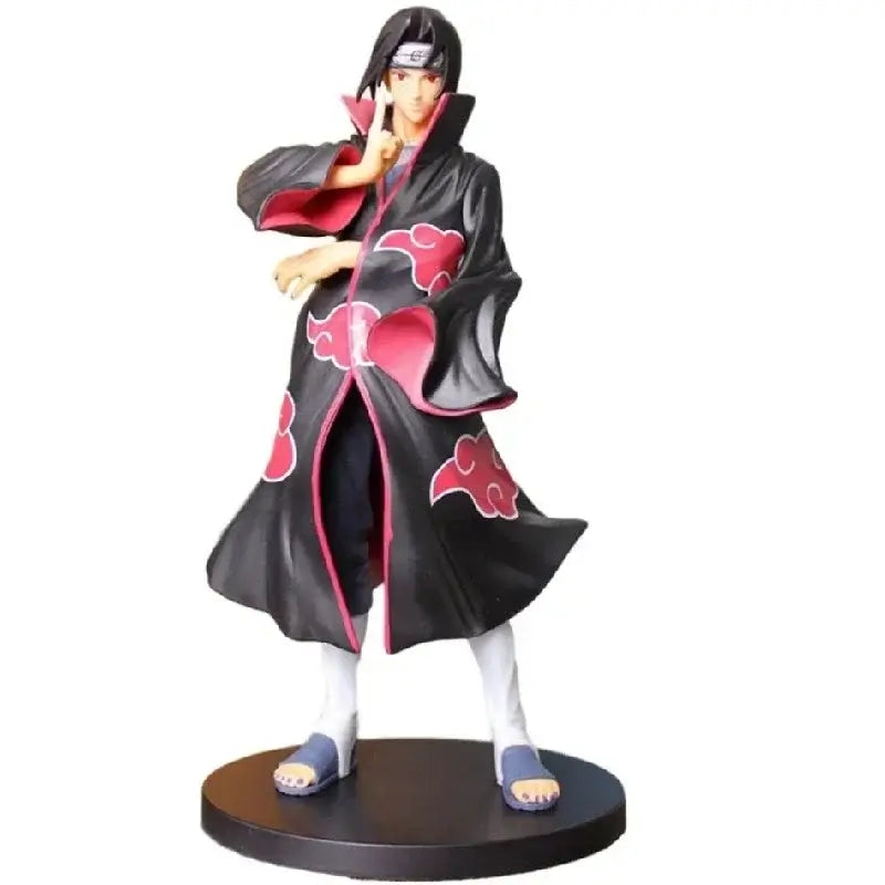 A high-quality Uchiha Itachi Action Figure from Naruto Shippuden, featuring the Akatsuki Organization cloak and GK PVC dress-up design elements.