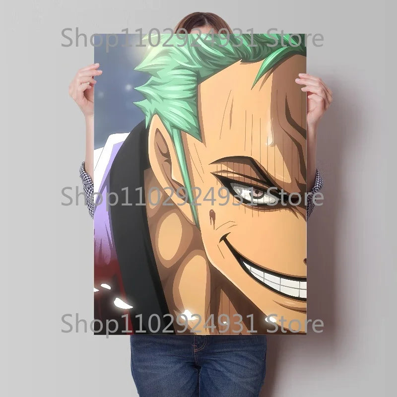 A colorful creative One Piece Luffy Zoro Poster printed on high-definition canvas, displayed as modern home wall art decoration.
