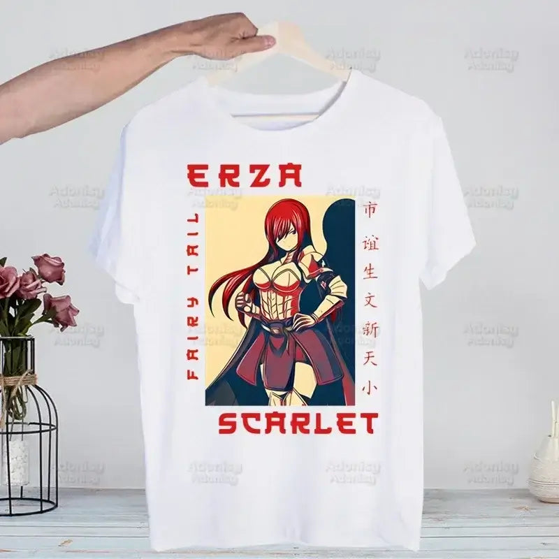 A hip hop style Fairy Tail T-shirt made of cotton featuring anime characters Natsu Dragneel and Lucy Heartfilia.