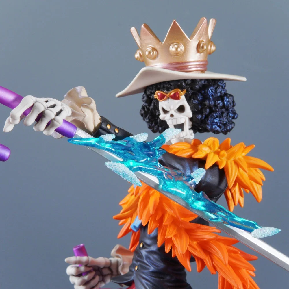 A high-quality 33cm One Piece Brook Figure made of PVC, featuring the Soul King in a dynamic pose for anime desktop decoration.