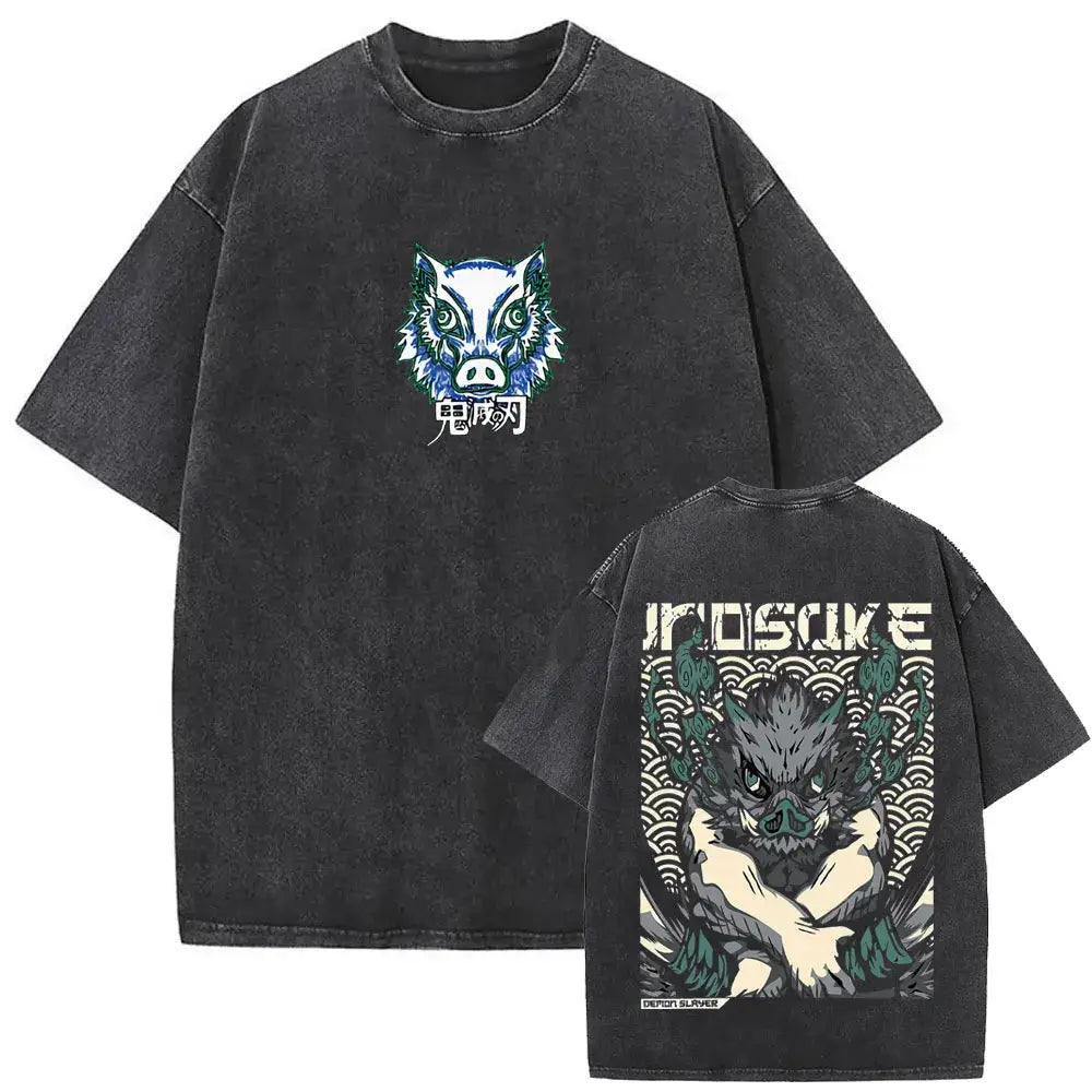 A vintage washed Demon Slayer Daki Graphic T-shirt with a cherry blossom design, an oversized casual cotton tee for men and women.