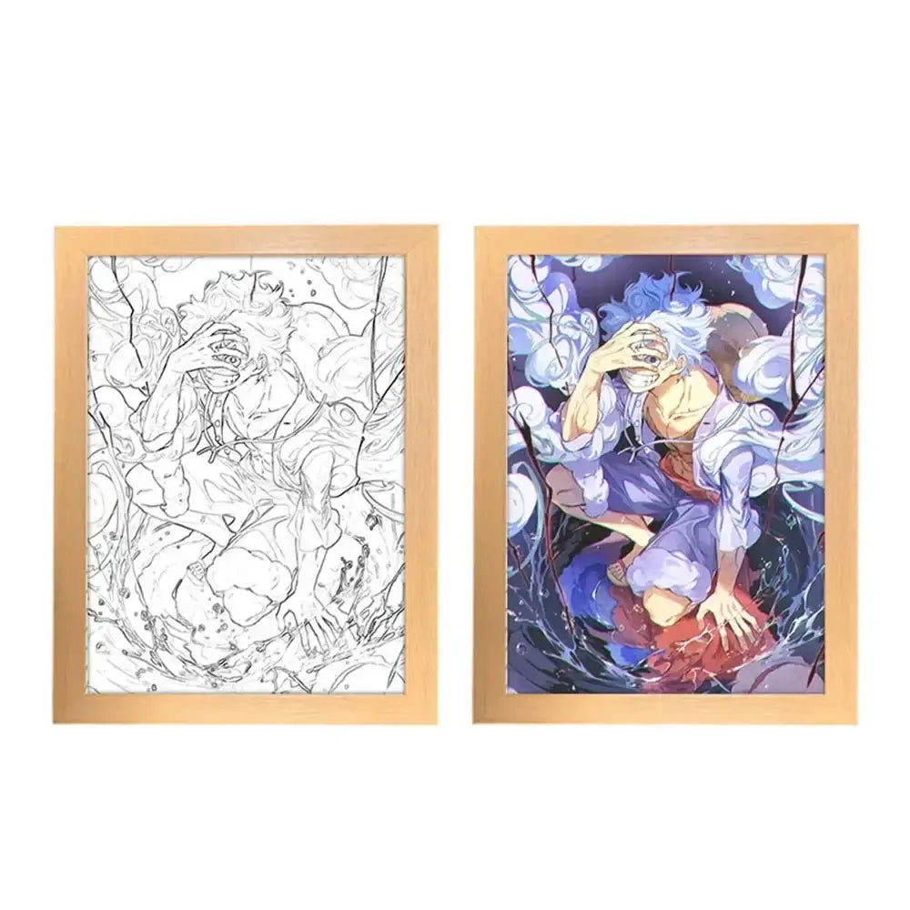 A creative One Piece Photo Frame Night Light displaying anime characters Luffy and Zoro, serving as a bedside decoration painting.