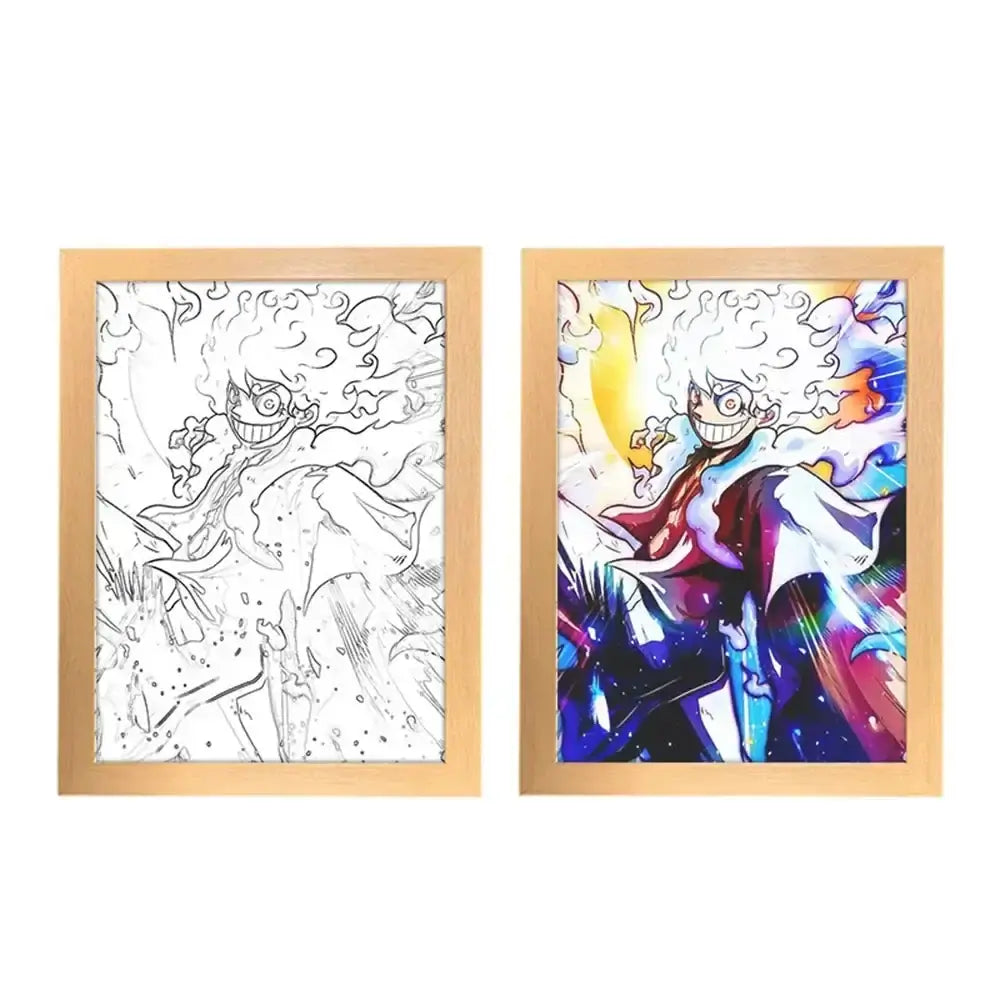 A creative One Piece Photo Frame Night Light displaying anime characters Luffy and Zoro, serving as a bedside decoration painting.