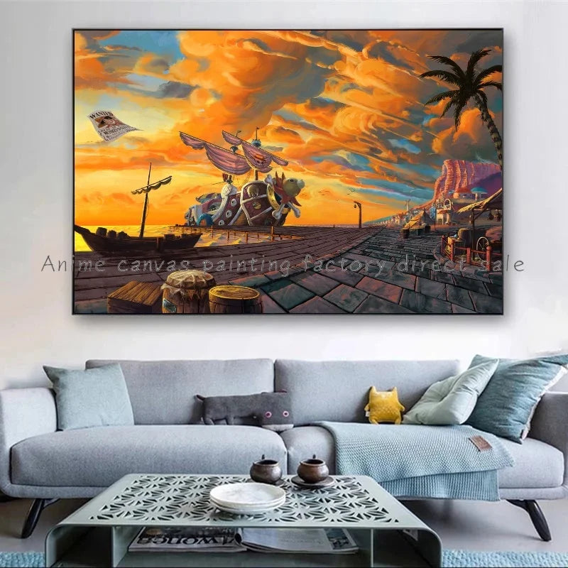 A high-quality Monkey D Luffy HD Poster printed on canvas, featuring Japanese anime art suitable for bar and home wall decoration.