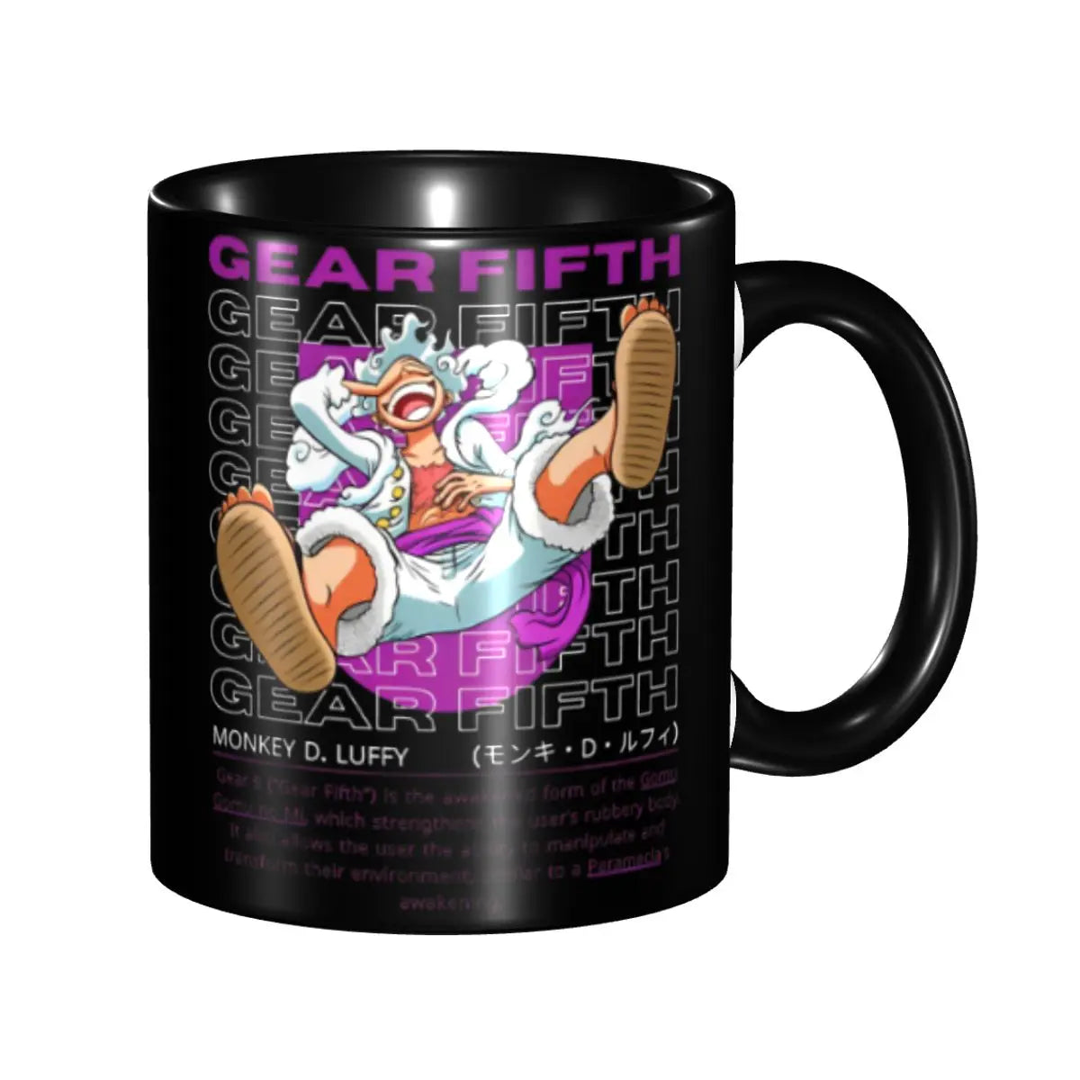 A cute Monkey D. Luffy Gear Fifth Mug featuring the Sun God Nika anime character, designed as a durable water cup gift for kids.