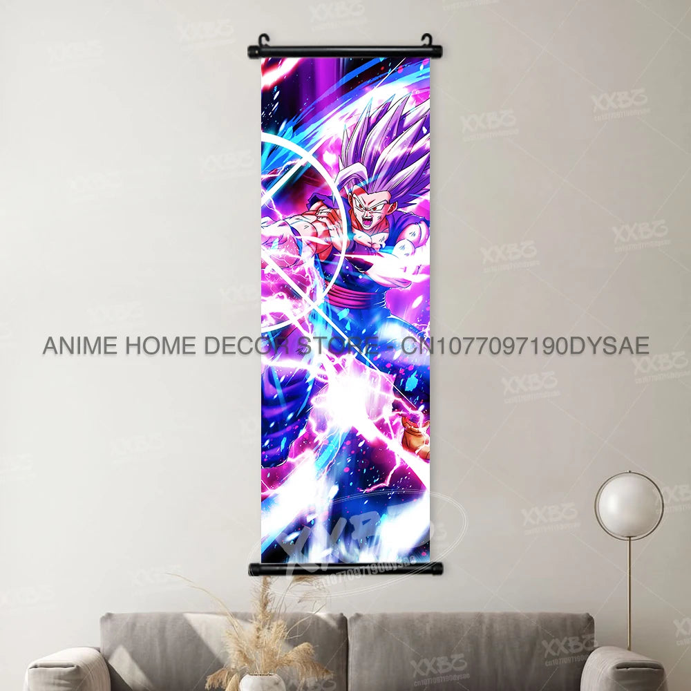 High-definition Dragon Ball Posters hanging scroll wall art featuring Son Goku, Vegeta, and Frieza printed on canvas for home decor.