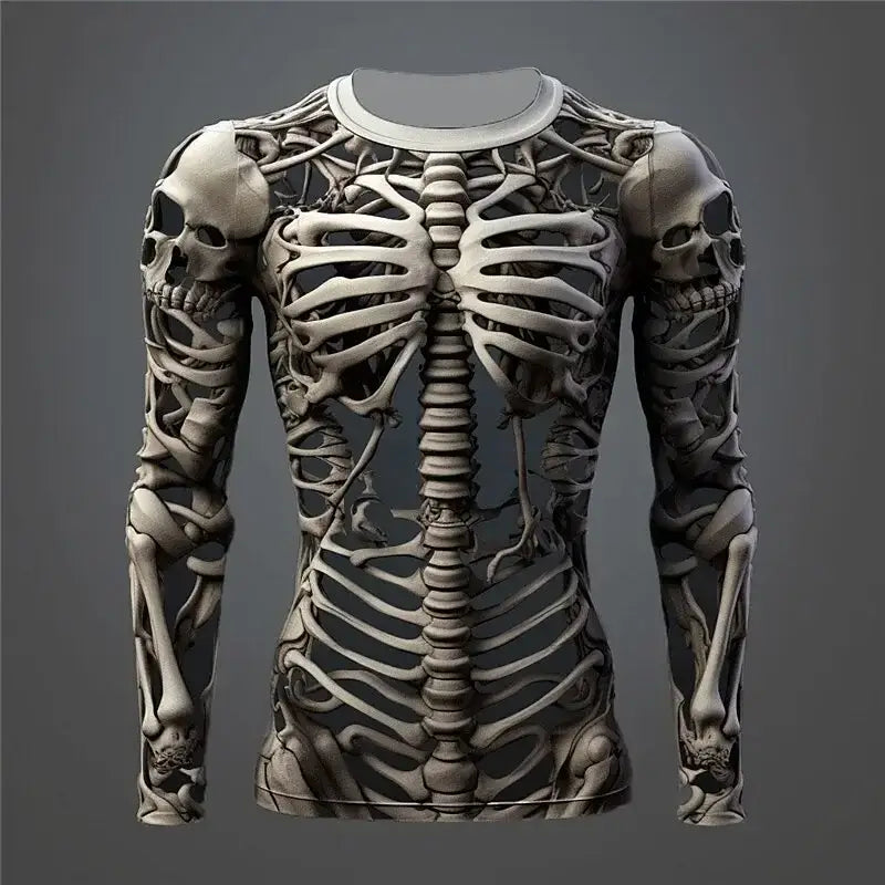 A man wearing the oversized Creative Design 3D Skull Print Men's T-Shirt with long sleeves.