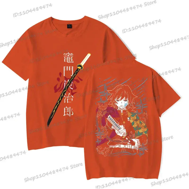 A unisex Tanjiro Kamado T-shirt featuring vibrant Demon Slayer anime graphics, styled as fashion streetwear for men and women.