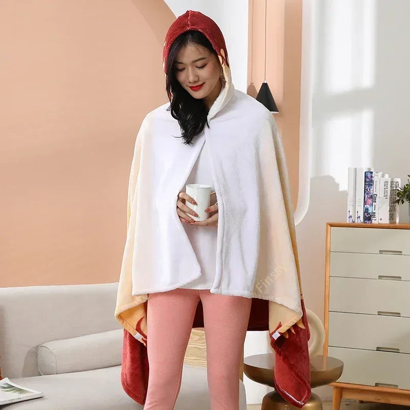 A cozy Demon Slayer Blanket styled as a Tanjiro Kamado plaid haori, functioning as a wearable bathrobe and anime cosplay shawl.