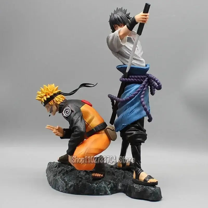 Premium Naruto Action Figures GK Collection Model featuring Uzumaki Naruto and Uchiha Sasuke in dynamic poses for desktop display.