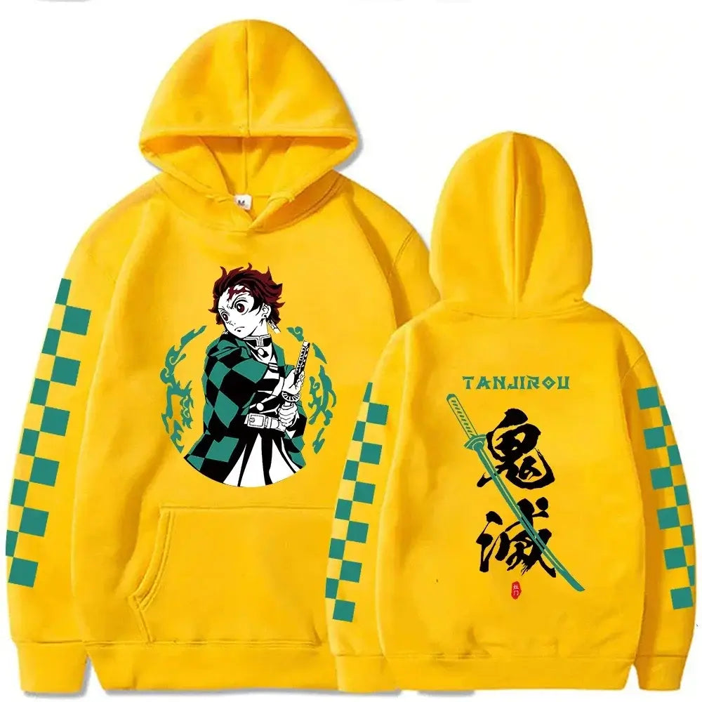 A Y2K style Tanjiro Kamado Hoodie in plus size, featuring Demon Slayer anime graphics, perfect for men and women casual wear.