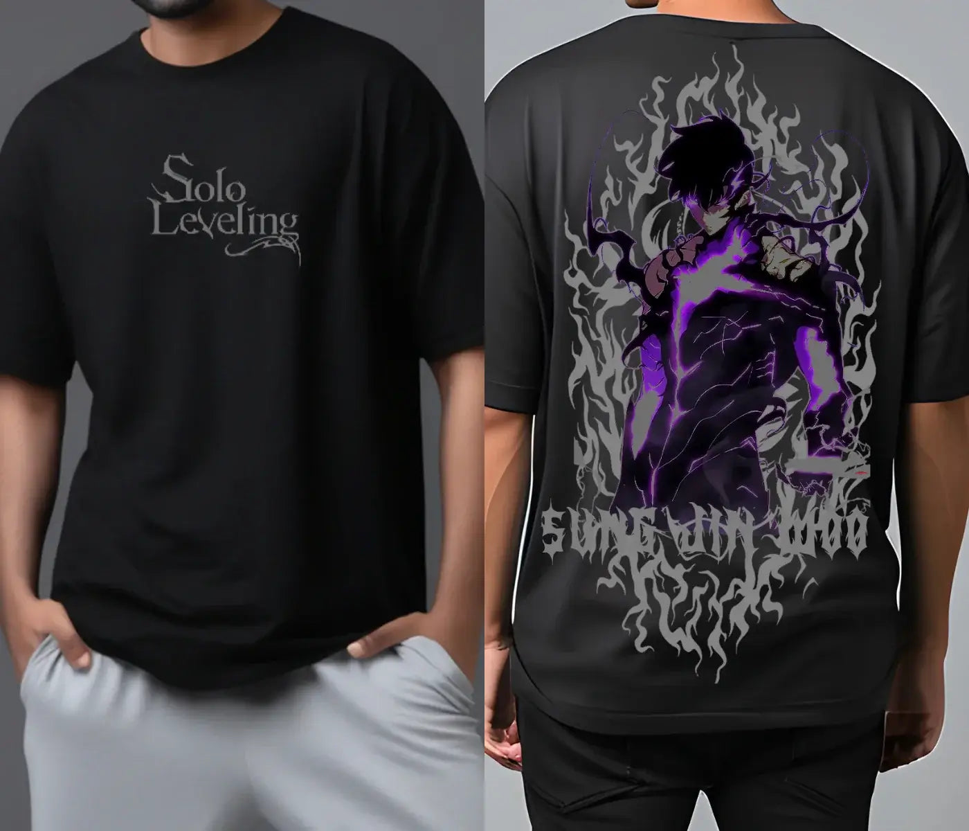 A men's Japanese Hot Amine Solo Leveling Arise Oversized Tee in a Y2K hip hop streetwear style.