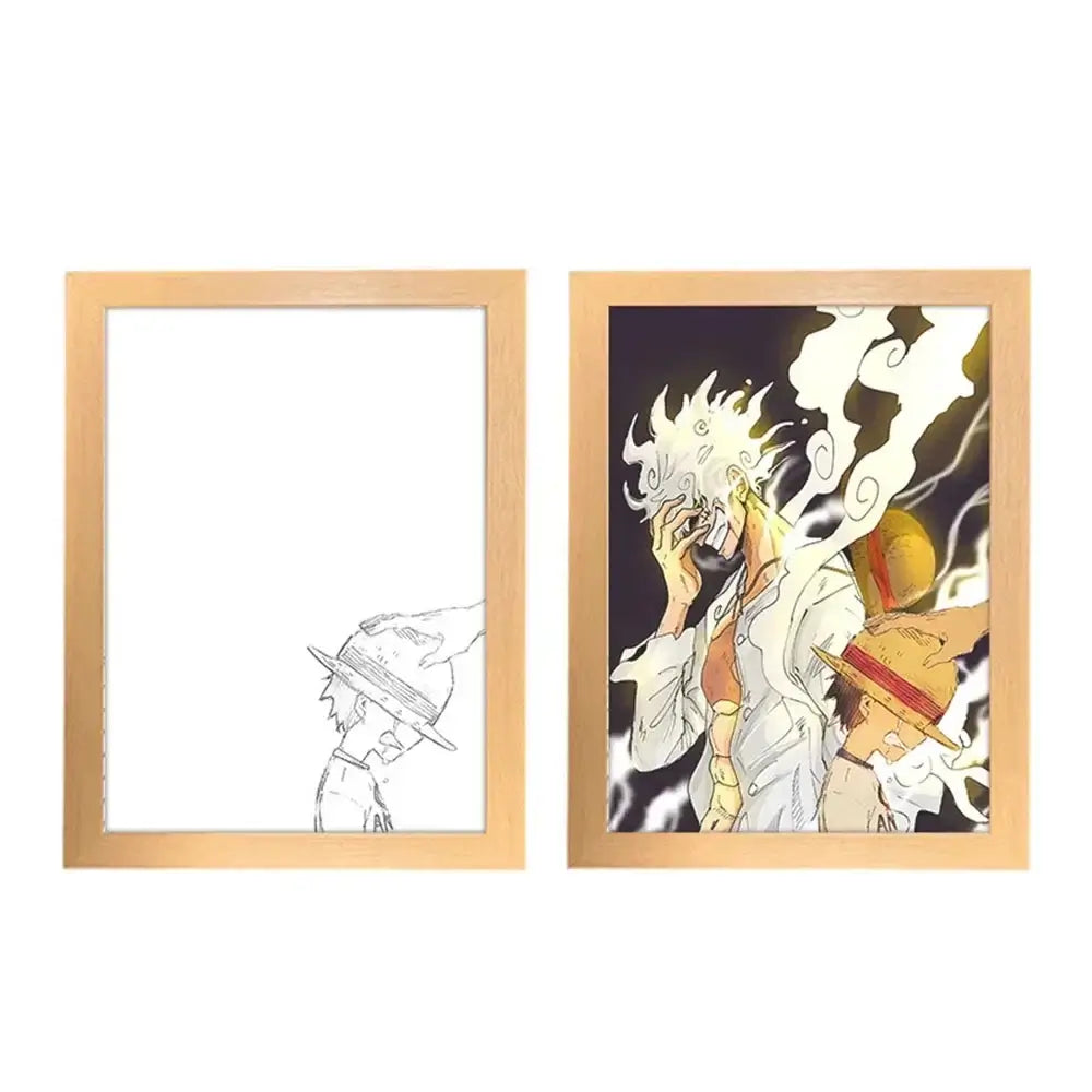 A creative One Piece Photo Frame Night Light displaying anime characters Luffy and Zoro, serving as a bedside decoration painting.