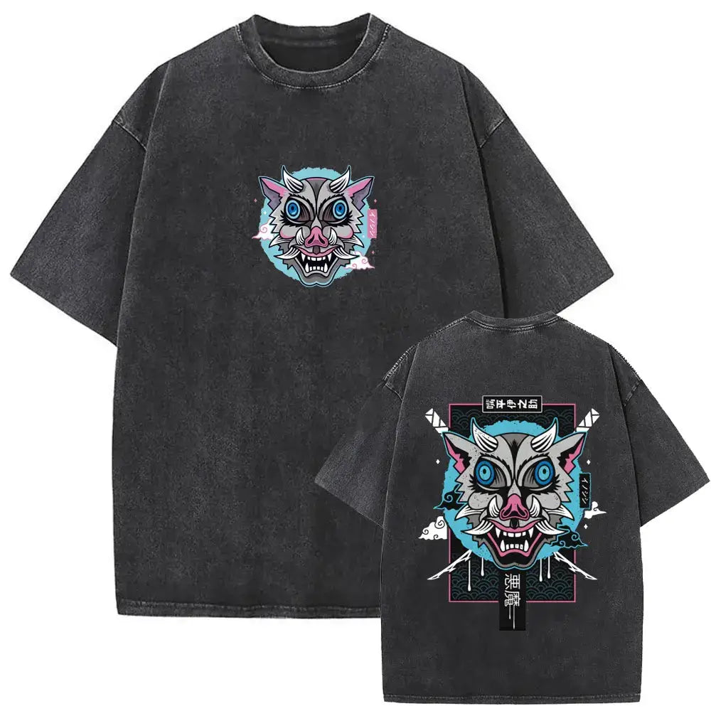 A vintage washed Demon Slayer Daki Graphic T-shirt with a cherry blossom design, an oversized casual cotton tee for men and women.