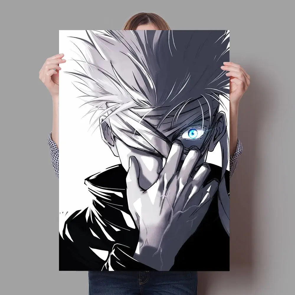 A high-definition Jujutsu Kaisen Poster printed on canvas, featuring a comic-style illustration of Gojo Satoru and Ryomen Sukuna for home wall decoration.