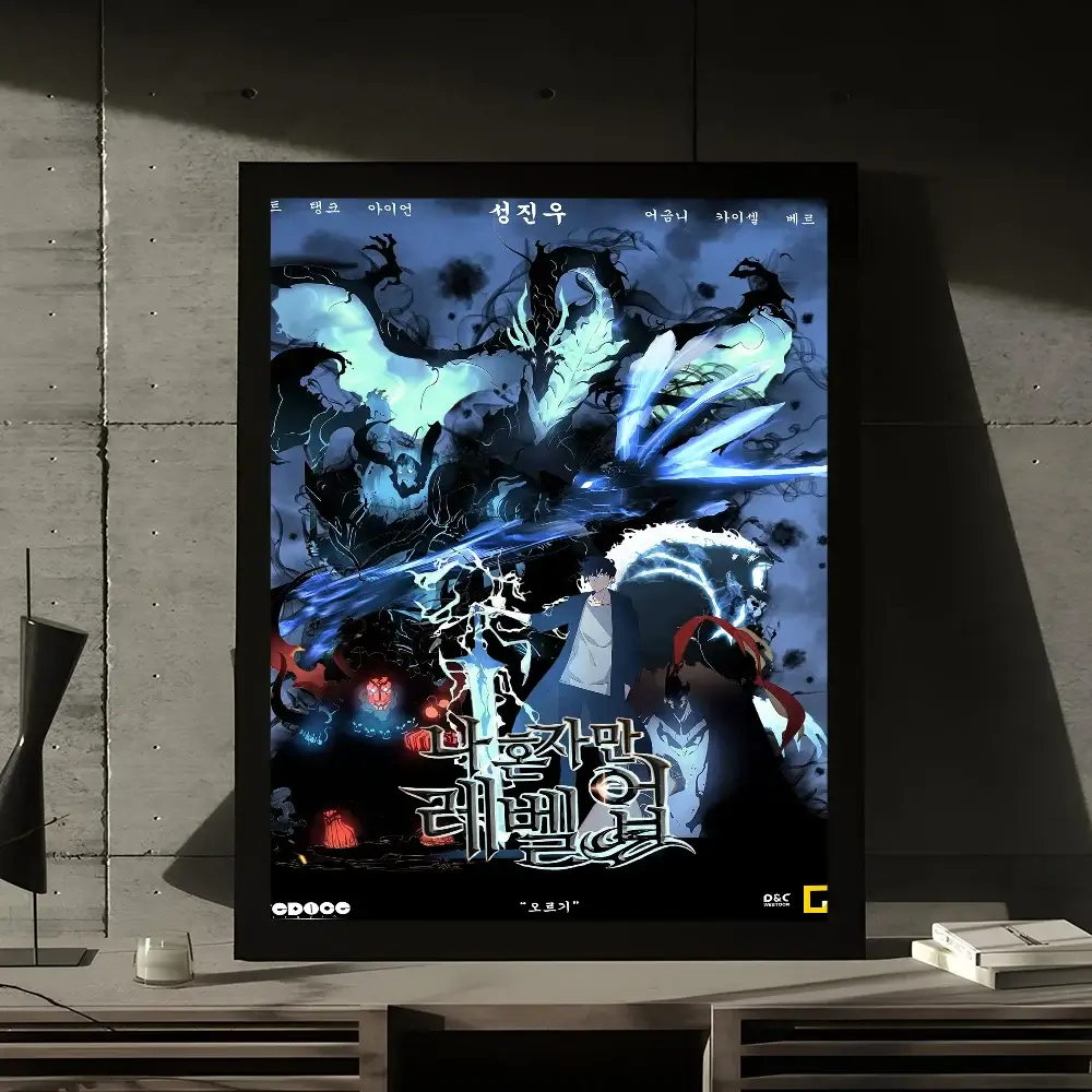 A vintage-style Solo Leveling Sticky Poster printed on whitepaper, featuring Sung Jinwoo and the Shadow Army with a DIY self-adhesive backing.