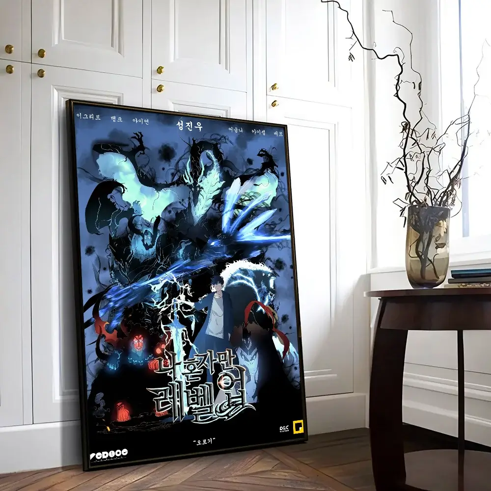 A vintage-style Solo Leveling Sticky Poster printed on whitepaper, featuring Sung Jinwoo and the Shadow Army with a DIY self-adhesive backing.