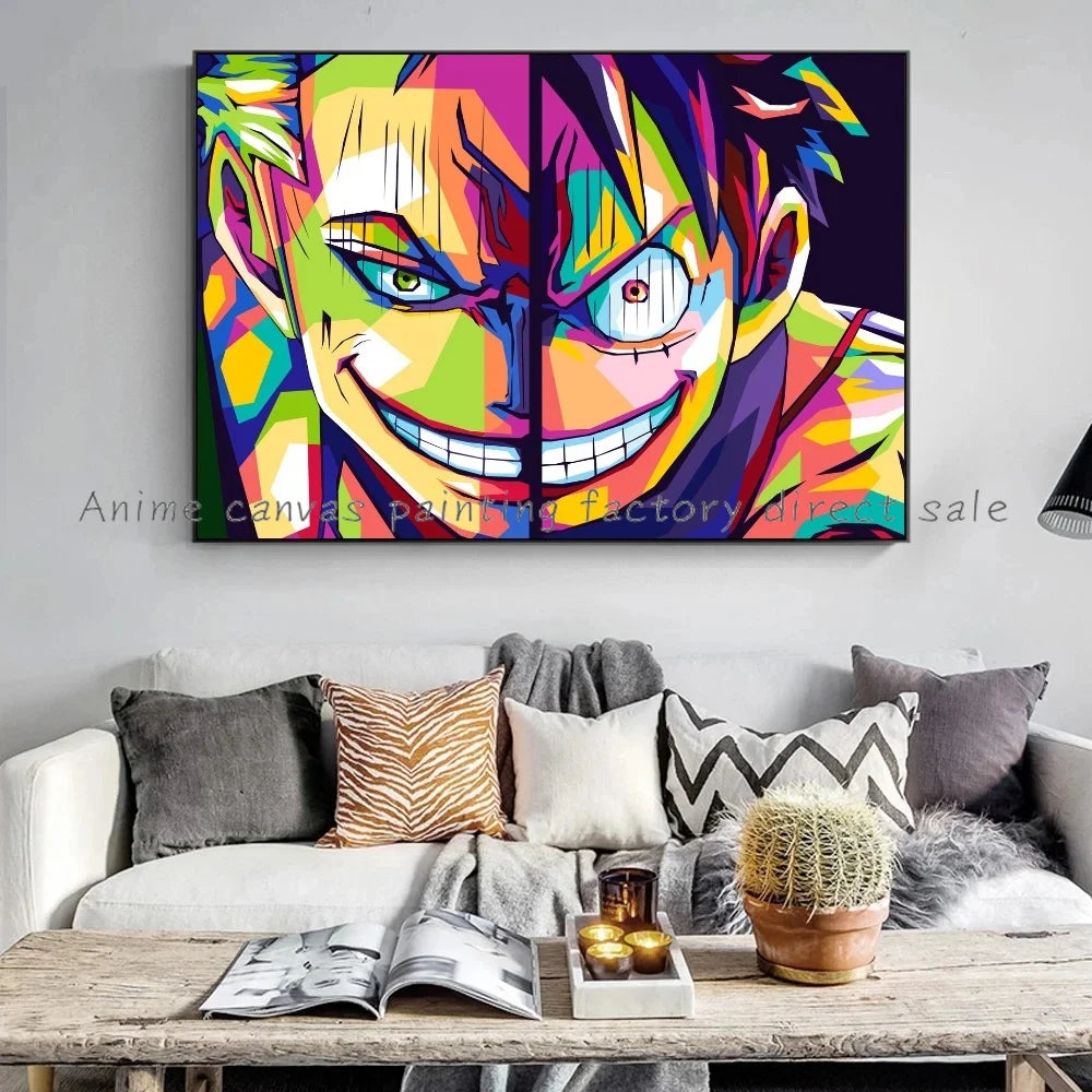 A high-quality Monkey D Luffy HD Poster printed on canvas, featuring Japanese anime art suitable for bar and home wall decoration.