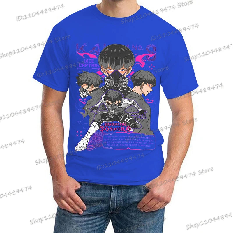A trendy Y2K Anime Kaiju No 8 T-shirt with a creative Soshiro Hoshina print for men and women.