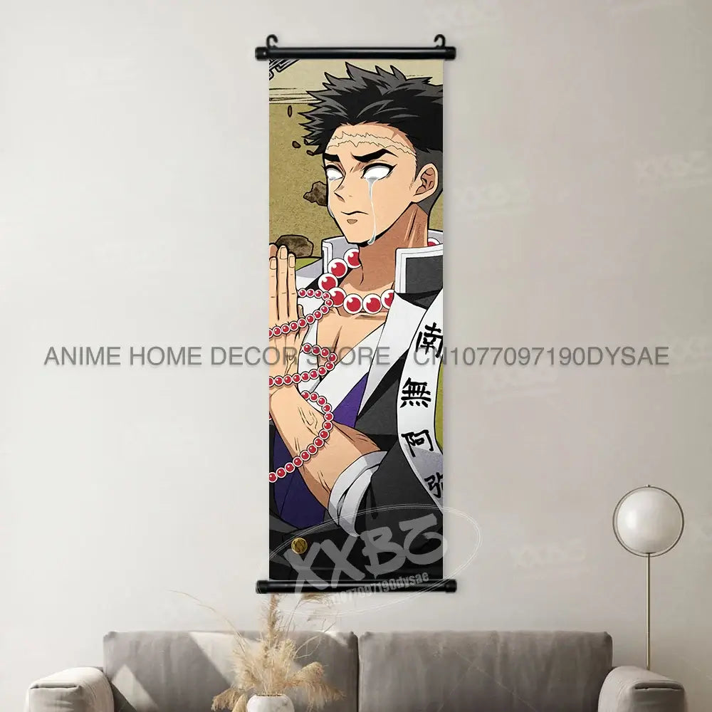 High-quality Demon Slayer Posters wall art scrolls featuring Hashira Kanroji Mitsuri, Iguro Obanai, and Tokitou Muichirou for home decor.