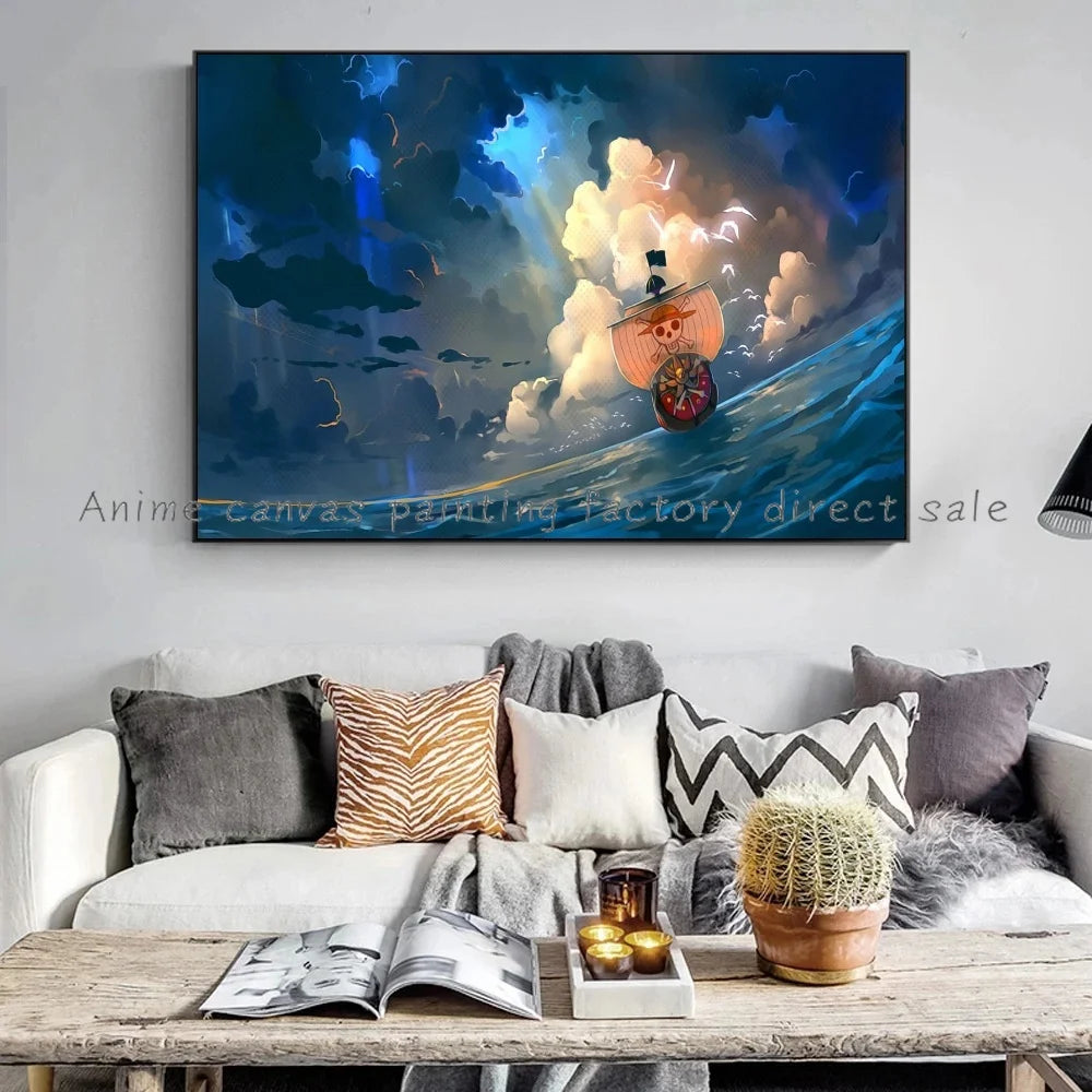 A high-quality Monkey D Luffy HD Poster printed on canvas, featuring Japanese anime art suitable for bar and home wall decoration.