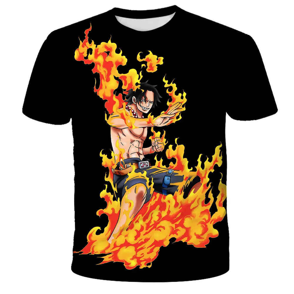 A loose-fit One Piece Luffy T-shirt featuring a cool cartoon Monkey D. Luffy graphic, designed for boys and men as casual anime streetwear.