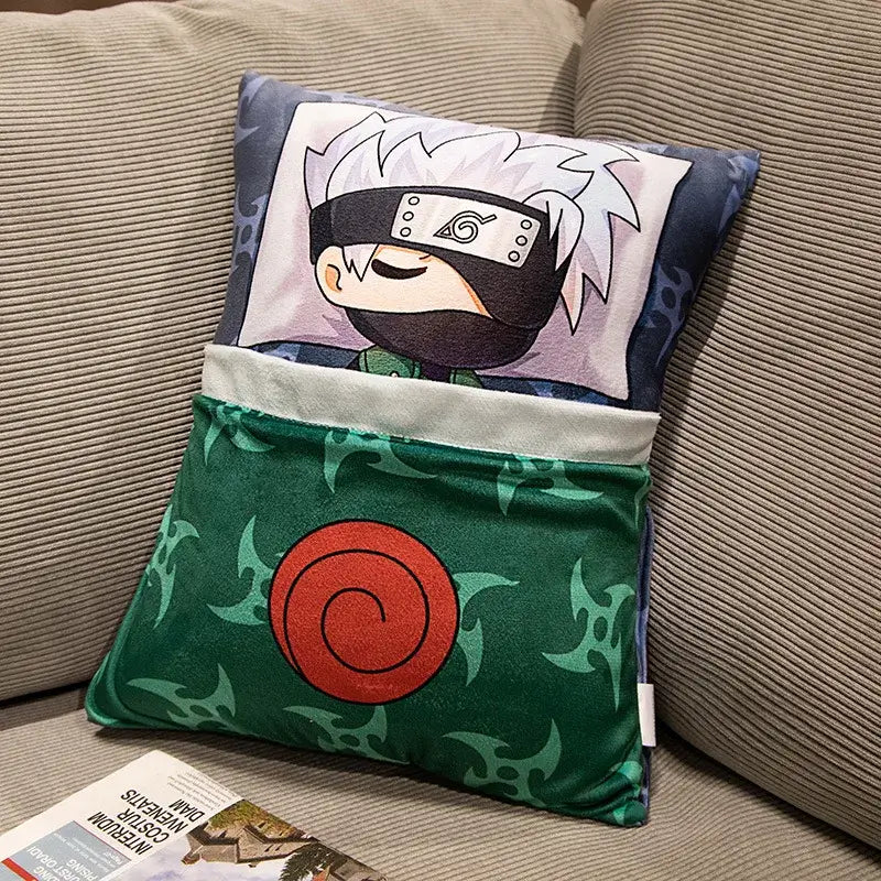 A cute Naruto Anime Plush Pillow featuring a stylized, huggable Kakashi and Naruto cartoon design, perfect for home decor and kids.