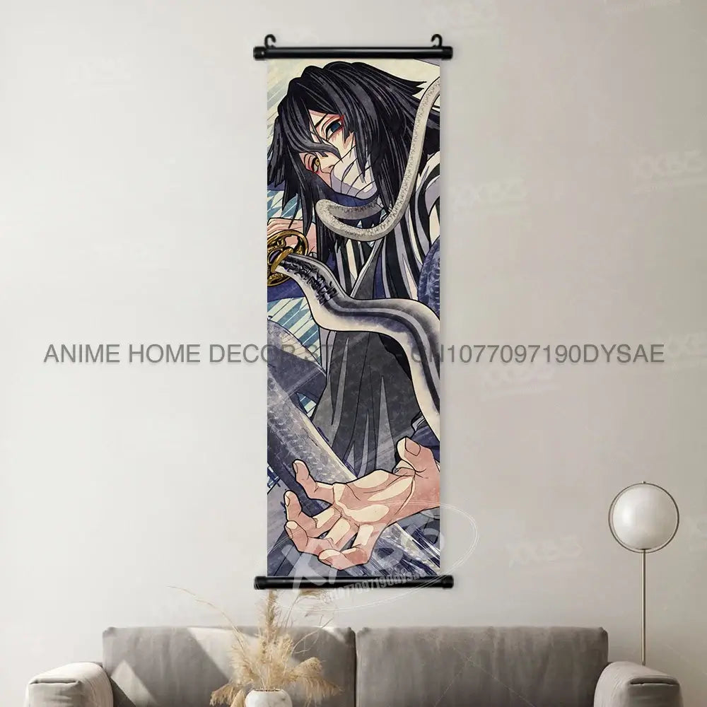 High-quality Demon Slayer Posters wall art scrolls featuring Hashira Kanroji Mitsuri, Iguro Obanai, and Tokitou Muichirou for home decor.