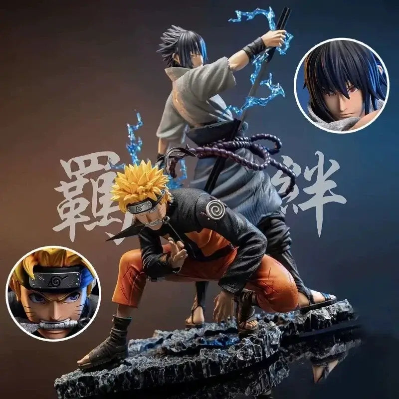 Premium Naruto Action Figures GK Collection Model featuring Uzumaki Naruto and Uchiha Sasuke in dynamic poses for desktop display.