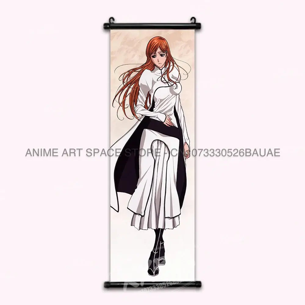 High-quality Bleach Anime Posters Japanese hanging scroll featuring Kurosaki Ichigo and Kuchiki Rukia printed on durable canvas for home decor.
