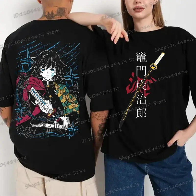 A unisex Tanjiro Kamado T-shirt featuring vibrant Demon Slayer anime graphics, styled as fashion streetwear for men and women.