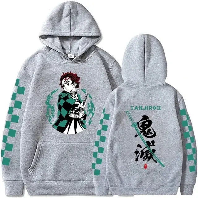 A Y2K style Tanjiro Kamado Hoodie in plus size, featuring Demon Slayer anime graphics, perfect for men and women casual wear.
