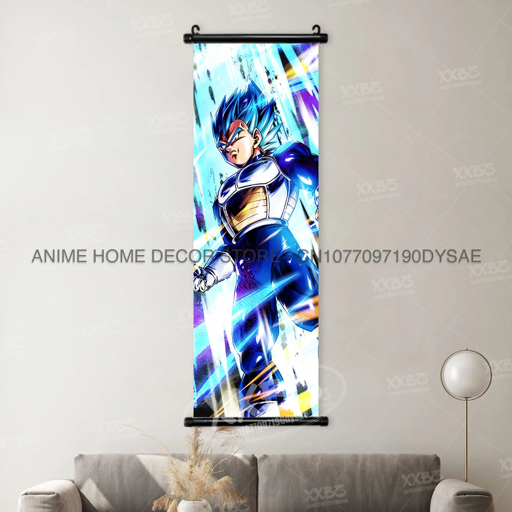 High-definition Dragon Ball Posters hanging scroll wall art featuring Son Goku, Vegeta, and Frieza printed on canvas for home decor.
