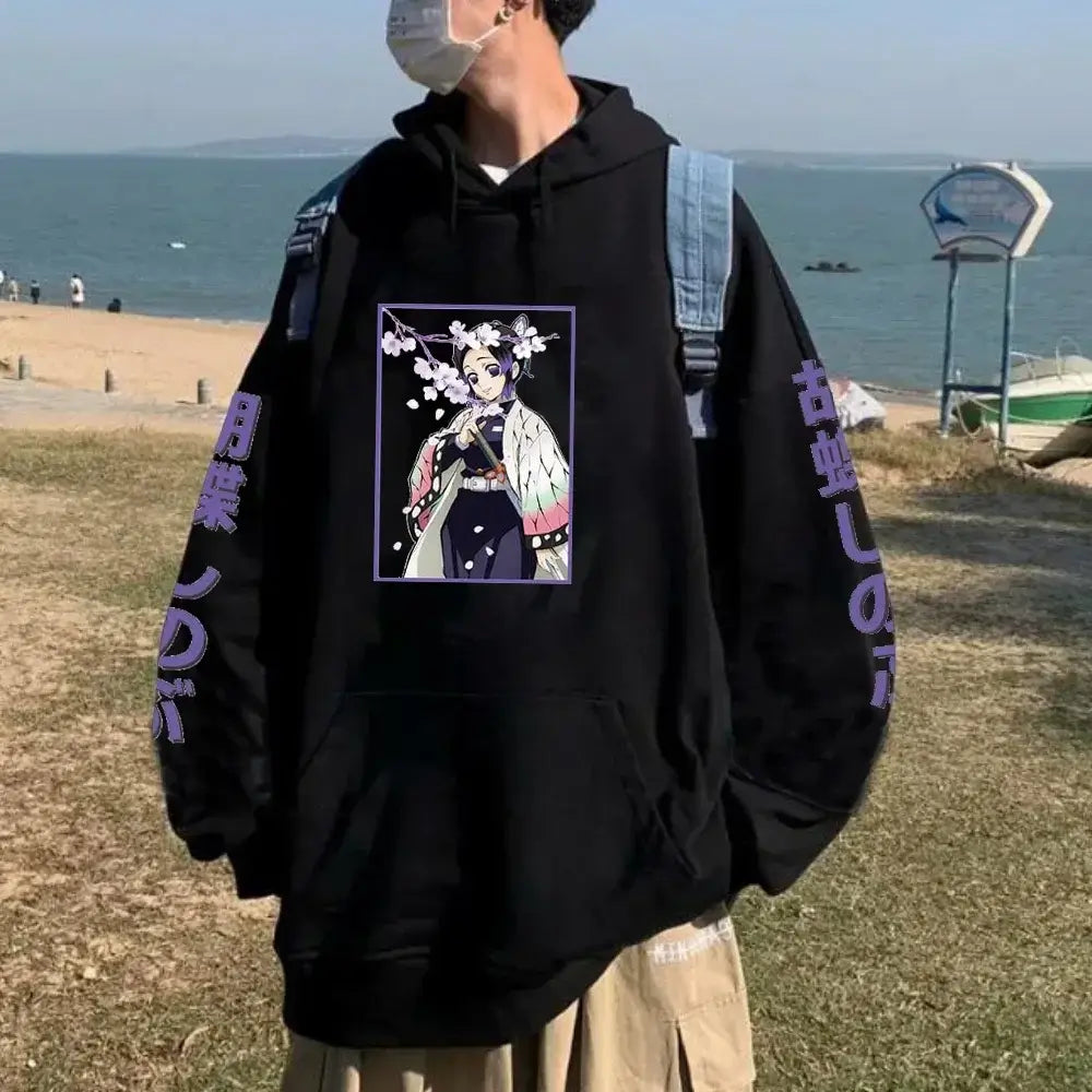 Demon Slayer Kamado Nezuko Oversize Anime Hoodie shown in a streetwear style, available for men, women, and kids.