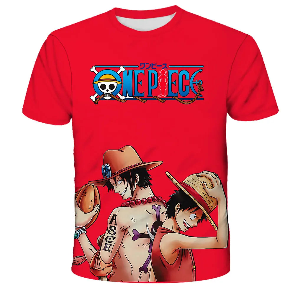 A fashion kid's One Piece Luffy T Shirt, a summer short sleeve top for boys.
