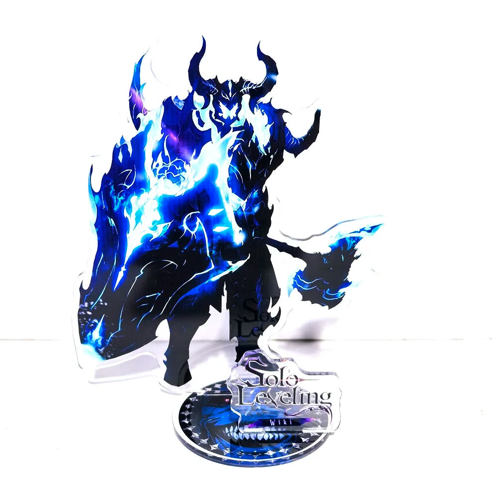 A high-definition 15cm Solo Leveling Acrylic Stand featuring Sung Jinwoo, Sung Jin Ah, and Yoo Jin Ho anime action figures for desk decoration.