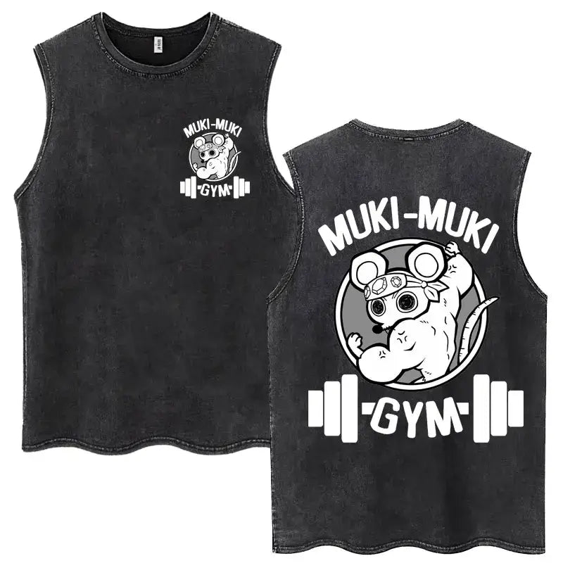 A washed retro Zenitsu Demon Slayer Tank Top featuring Agatsuma Zenitsu manga art, sleeveless cotton summer streetwear for men and women.