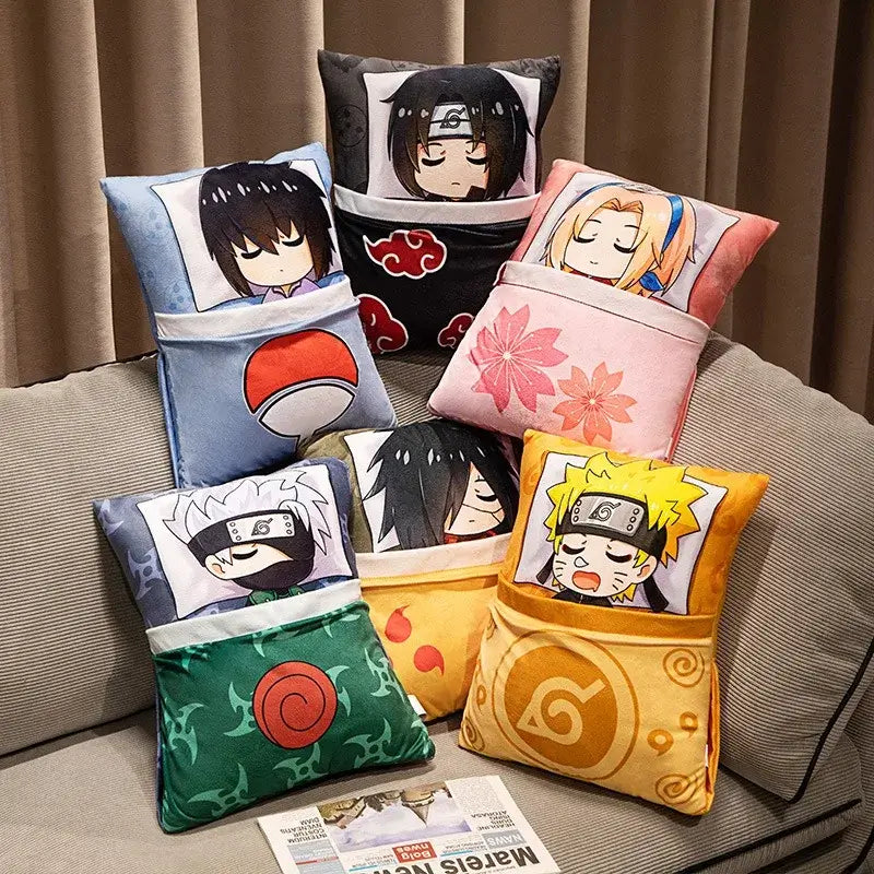 A cute Naruto Anime Plush Pillow featuring a stylized, huggable Kakashi and Naruto cartoon design, perfect for home decor and kids.